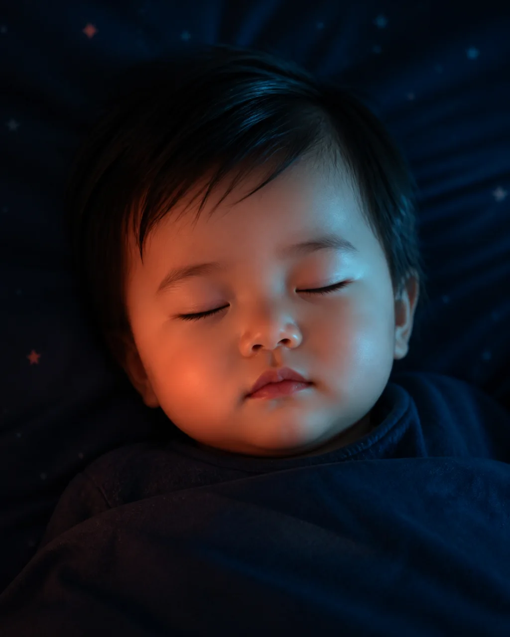 安静入睡的宝宝，脸部覆盖辅助观察扫描界面